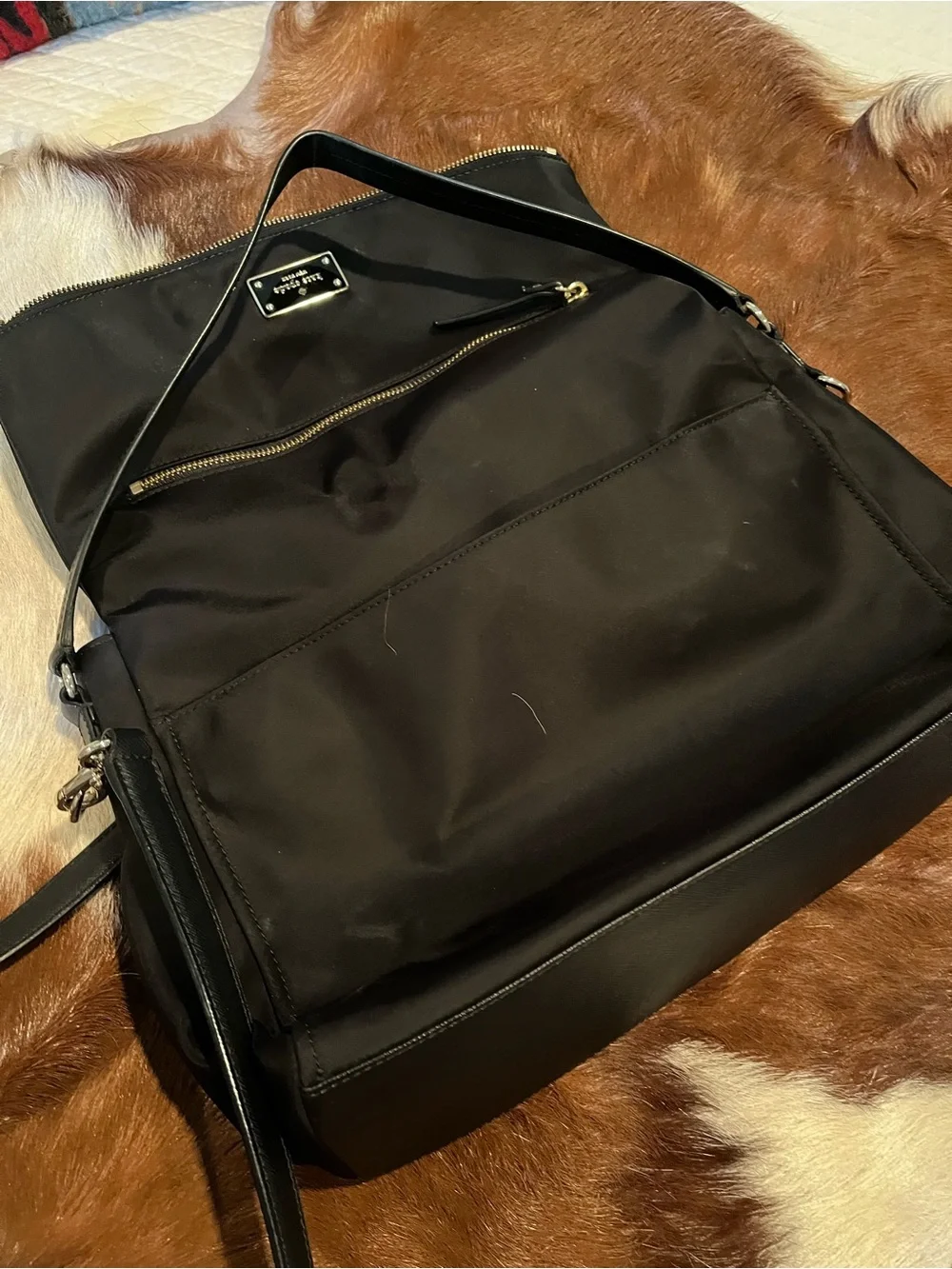 kate spade Black Nylon Shoulder Bag with Gold Hardware and Zip Front
